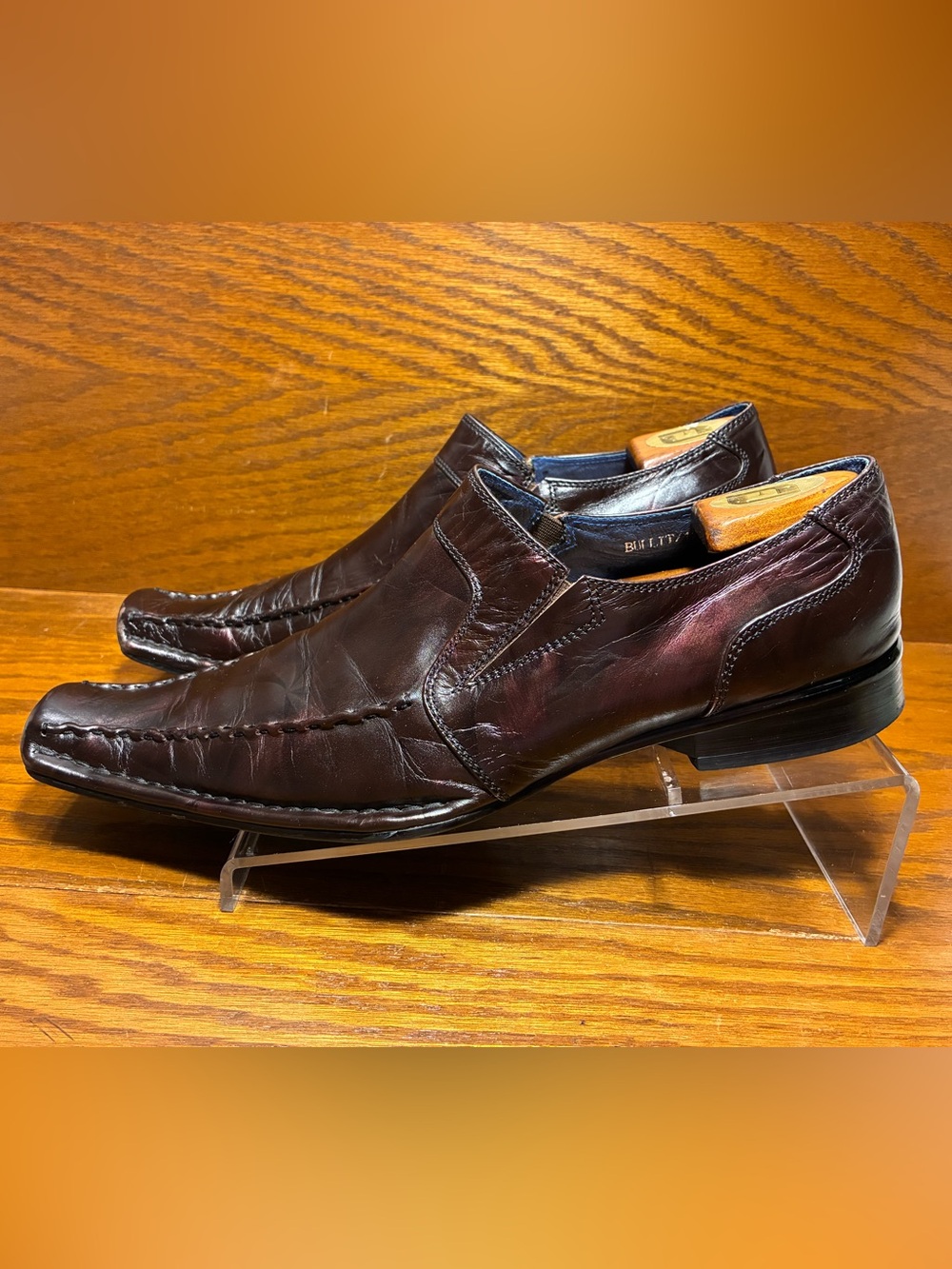 Y2K VTG Robert Wayne Metallic Purple Pinwheel Design Leather Loafers Men’s 12